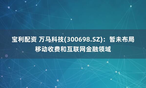 宝利配资 万马科技(300698.SZ)：暂未布局移动收费和互联网金融领域